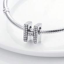 1pc S925 Sterling Silver 26 Alphabet Letter Pendant Bead, Original Full Zirconia Inlaid Design, Exquisite 3D Shape, Suitable For Bracelets And Necklaces, Customizable Initial, Showcasing Personalized Style, Meeting Handmade DIY Jewelry Making And Daily Wear Needs - Silver - View 8