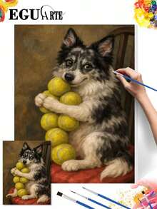 DIY Cute Border Collie Holding Many Tennis Balls (Frameless 8x12 / 16x20 Inches) Paint By Numbers Kit (Acrylic) Arts & Crafts For Adult Beginners, Home Wall Decor, And Creative Holiday Gifts - Sets - View 2