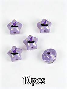 10pcs-Halloween Themed Five-Pointed Star Shaped Beads With Pumpkin, Skull And Trick Or Treat Printed Patterns, Straight Hole Design, Easy To Thread, Perfect For Beaded Pens, Bracelets, Keychains And Bag Charms. - 10pcs-halloween Stars - View 7