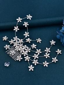 1pc Exquisite Charming Baby's Breath Flower Shaped Handmade Hair Comb Hair Accessory Fashionable Women's Hair Ornament - Silver - View 6