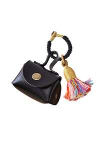Tassel Decor Keychain Pouch,Portable Mini PU Coin Purse,Earphone Cable Storage Bag,Braided Lanyard Accessory,Boho Small Bag Charm For Handbag,Keys - Multicolor - View 14