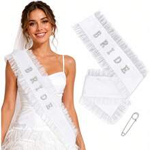Unittype Bride Sash With Ruffle Trim Pearls Rhinestones Bachelorette - Default - View 11