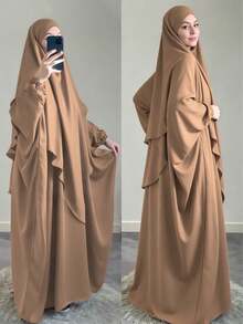2件組 Khimar 希賈布祈禱面紗 + Abaya 長袍，寬鬆舒適的穆斯林女裝，適合日常穿著與祈禱，四季皆宜 - 彩色 - 查看 12