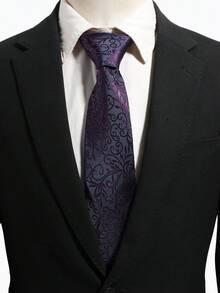 1pc Purple Base Vintage Floral Jacquard Shiny Tone Formal Party Dress Shirt Decorative Tie - Multicolor - View 3