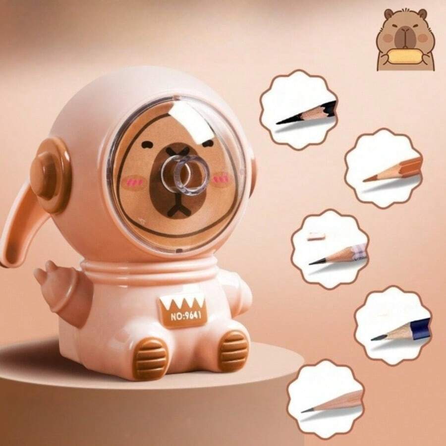 1pc Capybara Manual Rotary Pencil Sharpener, Automatic Lead Feed, Learning Pencil Sharpener, Can Sharpen Multiple Pencil Thicknesses - Multiple Colors and Random Styles - View 1