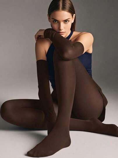 1 Pair Women's Dark Brown Velvet Tights, High Elasticity Warm Slim Fit Leggings, Suitable For Daily Casual Wear