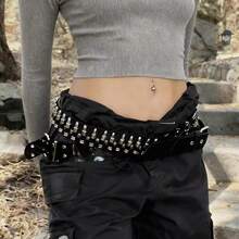 Women's Rivet Bullet Head Gothic Punk Style Casual Jeans Belt - Multicolor - View 2