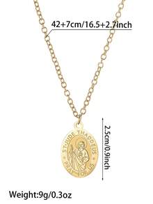 1pc Stainless Steel Mexican Tadeo Pendant Necklace For Women, Suitable For Daily Wear, Prayer, Feast Day, Novena Devotion, And Holiday Gift - Gold - View 6