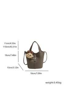 1pc Premium Lychee Texture Solid Color Bucket Bag, Minimalist Elegant Daily Shoulder Bag (Without Pendant) - Grey - View 6