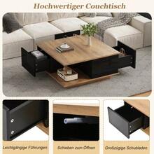70 X 70 X 31.5 Cm Coffee Table With 3 Drawers, Geometric Coffee Table, High-Gloss Living Room Table, Sofa Table, Side Table, Suitable For Small Spaces, Black + Natural Wood Color - Dark Brown + Black - View 6
