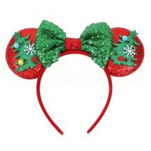 Disney 1pc Christmas Ears Headband - Sparkle Red Sequin Green Bow Christmas Tree Snowflake Cute Holiday Hair Accessories - Multicolor - View 1