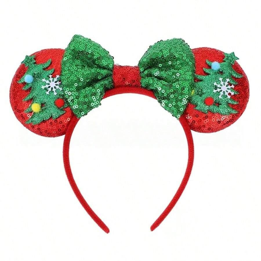 Disney 1pc Christmas Ears Headband - Sparkle Red Sequin Green Bow Christmas Tree Snowflake Cute Holiday Hair Accessories - Multicolor - View 1