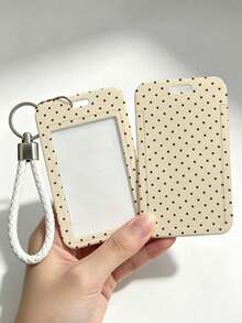 New Minimalist Polka Dot Pattern Card Holder (Card Holder + Keychain), Suitable For Student ID, Meal Card, Bus/Metro Card And Access Card, With Bag Hanging, Keychain, Wallet And Bank/Credit Card Storage Functions, Equipped With Sliding Cover Design And Lanyard, Made Of Durable Plastic Material, Sturdy And Long-Lasting, Effectively Protects Work ID, Essential For Holiday Travel And University Life (Printed Pattern Randomly Distributed) - Multicolor - View 9