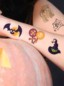 30Sheets Halloween Temporary Tattoo Stickers: 200+ Spooky Pumpkin Faces, Bats, Spiders, Ghosts Patterns - Waterproof, Long-Lasting For Festive Party - Multicolor - View 4
