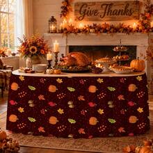 1pc Autumn Pumpkin Leaf Print Tablecloth Table Skirt, Suitable For Party Events, Kitchen And Dining Room Decor - A - View 6