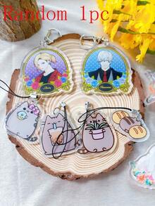 1/6pcs Cartoon Couple Acrylic Keychain Cute Anime Peripheral Pendant Key Chain - Multicolor - View 14