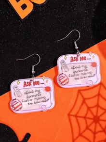 1 Pair Halloween Funny Unique Personalized Versatile Pink Letter Slogan Acrylic Earrings, Women's Daily Party Jewelry - Multicolor - View 4
