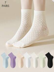 7 Pairs Women's Summer Thin Mesh Mid-Calf Socks, Seamless 2026 New Hot-Selling Short Socks - Multicolor - View 1
