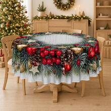 1pc Christmas Ball Pine Branch Star Pattern Digital Print Tablecloth, Rectangular Durable Polyester Fabric, Suitable For Home Decor, Kitchen, Garden, Holiday Party, Wedding, Restaurant And Banquet Decoration - A - View 7