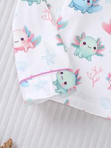Cute Western Hexagon Dinosaur Print Element Children's Pajamas, Long Sleeve Cardigan Button + Long Pants 2 Pieces Set, Soft Comfortable Breathable - White - View 5
