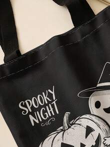 1pc Halloween Skull Print Shoulder Tote,Large Capacity For Books,Groceries & Daily Beach Travel School Use. For Students, Great Daily Bag Or Gift - Multicolor - View 6