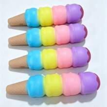 1pc Realistic Rainbow Ice Cream Slow Rebound Squeeze Toy, Cartoon Cone Stress Relief Toy, Desktop Decor Small Gift For Kids And Adults - Multicolor - View 3