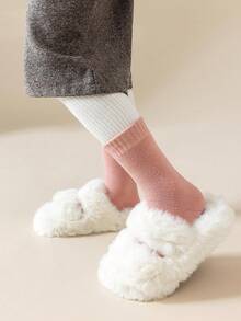 10 Pairs Girls' Terry Socks, Pink, Purple, White, Solid Color, Autumn/Winter Style, Children's Terry Socks, Soft & Warm, Thick, Simple Mid-Calf Socks, Cute, Fashionable, Versatile, Suitable For Daily Wear, Random Colors - Multicolor - View 3