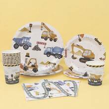 10/20/80pcs Construction Theme Birthday Tableware Set, Includes Paper Plates, Cups, Napkins, Suitable For Birthday Party Decoration, Baby Shower, Party Supplies - View 1