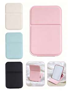 New Minimalist Mini Foldable Portable Makeup Mirror, Pink/Green/White/Black, With Stand Design; Suitable For Travel And Daily Use; Minimalist Style Rectangular Desktop Foldable Makeup Mirror, A Must-Have For Returning To School - Multicolor - View 3