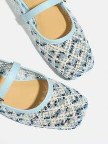 Plus Size Women's Mary Jane Shoes New Spring/Summer Blue Hollow Mesh Breathable Low Vamp Flat Casual Vacation Comfortable Shoes - Baby Blue - View 7