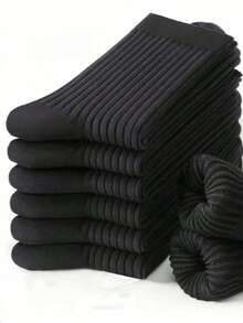 1/3/5/10/20 pares de calcetines clásicos negros de media pantorrilla para hombre - absorbentes de humedad y transpirables, adecuados para estilos de negocios, deportes y casuales; perfectos para combinar con zapatos de cuero o zapatillas deportivas para uso diario, esenciales para el otoño, también un regalo ideal para tu novio. - Negro - Ver 2