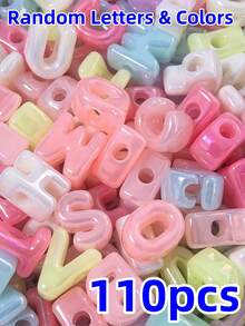 110pcs Mixed Random Rainbow Color UV Coated Acrylic Letter Beads, DIY Jewelry Making Bracelet Keychain Accessories - Multicolor - View 11