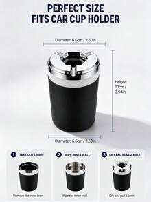 1pc Rotating Lid Car Ashtray, Fits Cup Holder, Sealed Odor-Proof, Detachable Alloy Inner Liner, Electroplated Portable Ashtray, Suitable For Car, Home, Office Desk And More - A - View 10