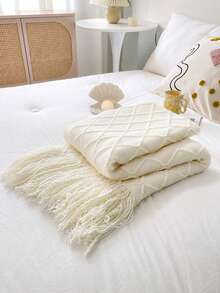 1pc Knitted Blanket Sofa Cover Throw Bed Blanket For Office Nap, Summer Shawl, Lunch Nap Blanket - White - View 5