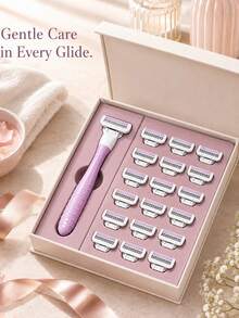 Women's Manual Razor Set 1 Handle + 16 Replacement Blades, 3-Layer Stainless Steel Blades Washable With Lubricating Strip To Reduce Friction And Smooth Hair Removal, Fits Body Curves For Underarms, Legs, Bikini And Full Body Hair Removal, Portable Home Hair Removal Kit - 1 Handle + 16 Blades - View 7