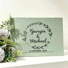 1pc Personalized A4 Green Linen Wedding Guest Book, Customized Name & Date Sign-In Guestbook, Wedding Anniversary Gift, Suitable For Wedding Guest Signatures And Photo Collection - Multicolor 2 - View 8