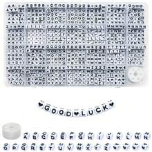 1 Box 6x6mm A-Z Acrylic Cube Letter Beads, For Jewelry, Bracelets, Necklaces, Keychains, Suitable For Women And Girls - Black and White - View 2
