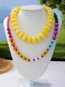 OABE Set Kalung Manik-Manik Dopamin Warna-warni Gaya Bohemian 2pcs/Set, Gaya Berlapis, Cocok untuk Pemakaian Sehari-hari Wanita - MultiWarna - View 7