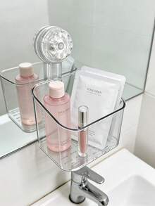 1pc Transparent Holeless Adhesive Hook, Damage Free Sticky Hook, Bathroom And Kitchen Storage Box, Cosmetics Storage, Skincare Storage, Beauty Tools Storage, Toiletries Storage Box, Multi-Function Storage Box - A - View 2