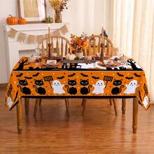 1pc Halloween Pumpkin Ghost Bat Print Rectangular Tablecloth, Suitable For Holiday, Party, Birthday, Dinner, Restaurant Table Decor, Autumn/Winter Home Decoration - Multicolor - View 4