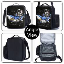Boys' Astronaut Riding Space Shark Print 3 PiecesBackpack Set, Includes Matching Lunch Bag And Pencil Case, Black Zipper Design, With Adjustable Shoulder Straps, Top Handle And Side Mesh Pockets, Suitable For School, Travel And Daily Use - ASTRONAUT-8 - View 7