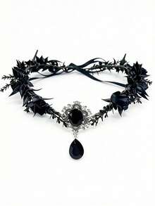 1pc Gothic Style Headband, Dark Halloween Headpiece Vintage Elf Forehead Pendant Hair Accessory, COS Costume Accessory Headband - Black - View 5