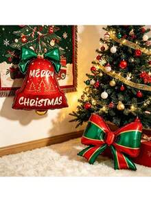 2PCS Christmas Bell & Bow Aluminum Foil Balloon Set, Suitable For Christmas Tree Hanging Decorations, Holiday Party Decor, Christmas And New Year Decorations - Christmas Bell Bow - View 6