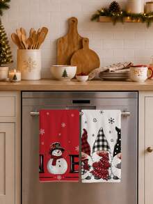 2er Set Weihnachts-Gnom & Schneemann Muster Küchentücher, Aquarell-Stil rechteckige Mikrofaser Küchentücher, Geschirrtücher, Spültücher, Handtücher, Koch- und Backtücher, Küchendekoration, Einweihungsgeschenk, Geburtstagsgeschenk, Badezimmer Reinigungstücher, Dekorative Tücher - Weiss - Übersicht 2
