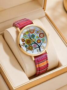 Women's Boho Bohemian Quartz Watch Vintage Floral Geometric Print Pattern Dial Woven Strap Elegant Wristwatch Gift For Her Birthday Christmas - Beige - View 6