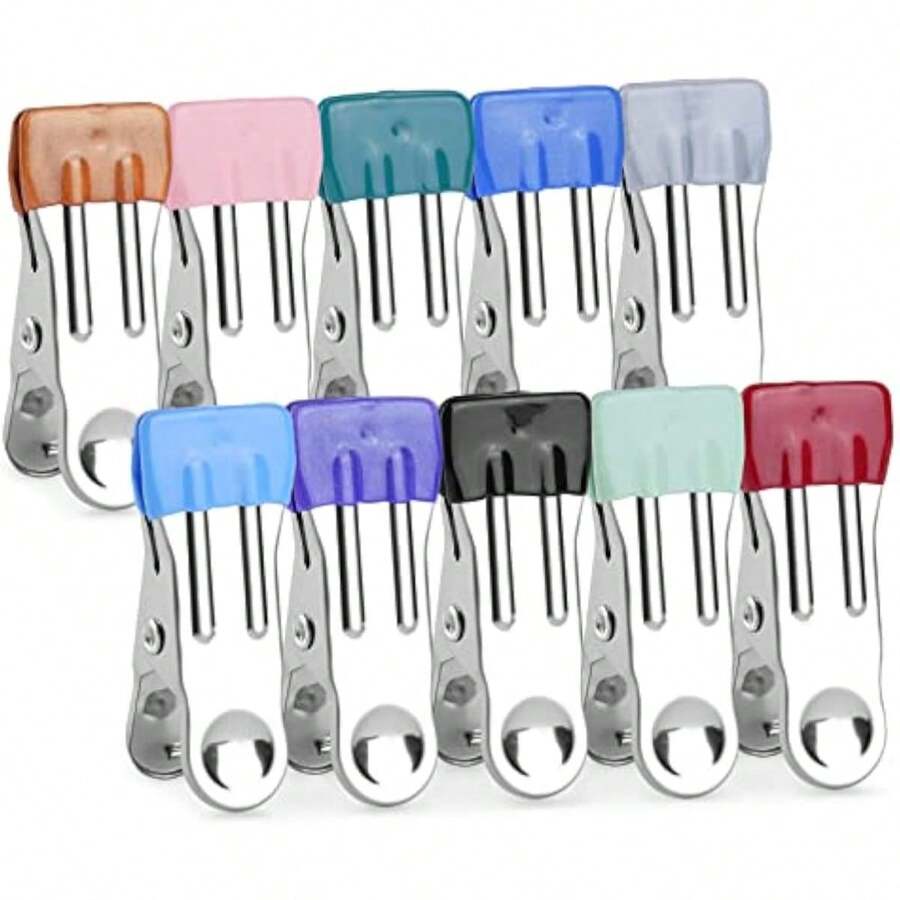 10 Pezzi Mollette Acciaio Inox, Metallo, Multifunzione per Bucato, Senza Impronte, per Calze, Fotografie e Conservazione di Cibo - 10 pezzi - Visualizzare 1