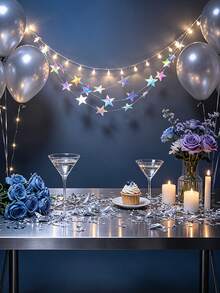 1/3/5pcs Holographic Iridescent Star Hanging Bunting Banner, Shiny Star Garland For Wedding, Birthday Party And Holiday Celebration Backdrop Decoration - Iridescent Star - View 2