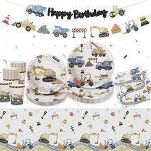 10/20/80pcs Construction Theme Birthday Tableware Set, Includes Paper Plates, Cups, Napkins, Suitable For Birthday Party Decoration, Baby Shower, Party Supplies - View 6