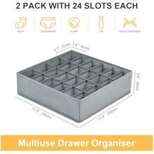Organizer Armadio - Set di 2 Organizer Cassetti Pieghevoli con 24 Scompartimenti Calzini Ciascuno, Divisori per Cassetti in Non - grigio chiaro - Visualizzare 2