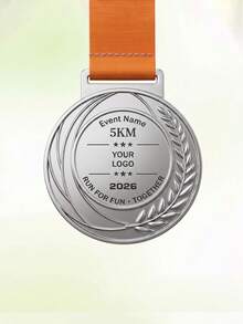 1pc Custom Text Engraved Round Sports Medal,Laurel Wreath Pattern Metal Award Medal With Satin Ribbon,Personalized Marathon 5KM Race Competition Club Ceremony Keepsake Prize - Multicolor - View 9
